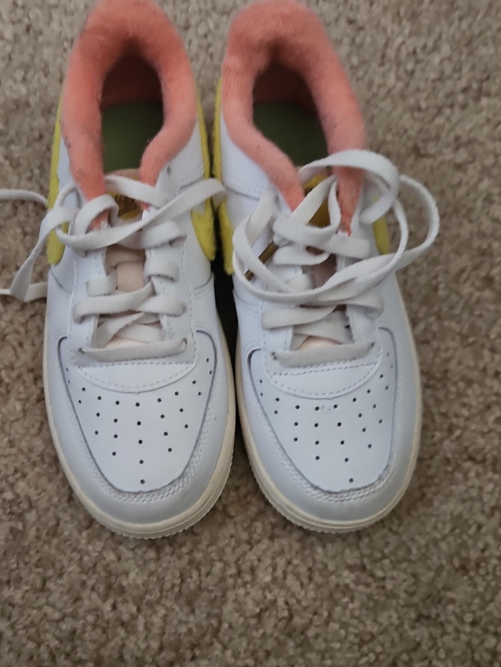 Kids White Sneakers with Pink Lining and Yellow Accent